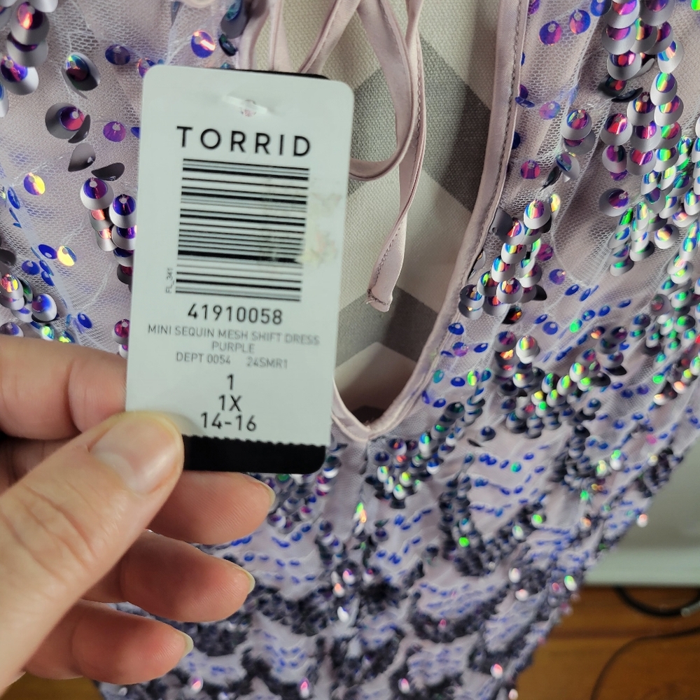 NWT Torrid Mini Sequin Mesh Shift Dress Purple Size 1X/14-16 - Picture 8 of 16